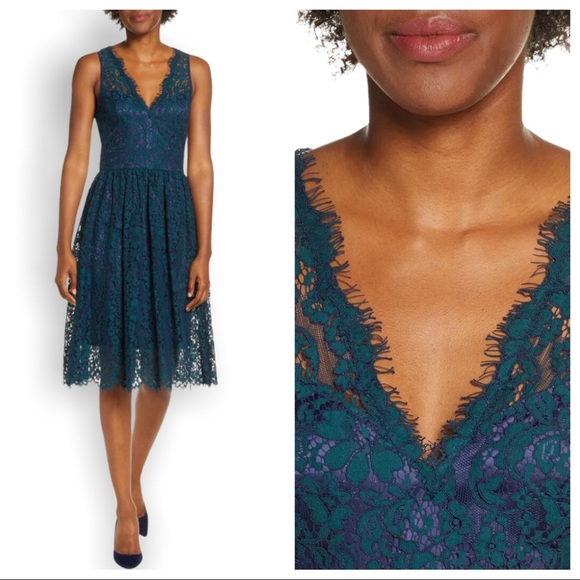 Eliza J | Dresses | Eliza J Lace Fit And Flare Dress In Green 6 | Poshmark